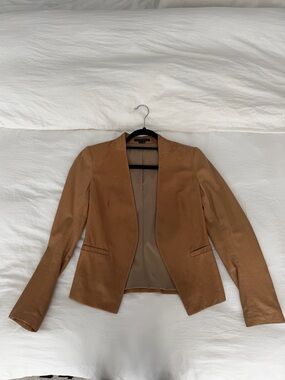 Theory Open-Front Leather Blazer Jacket - Camel Brown